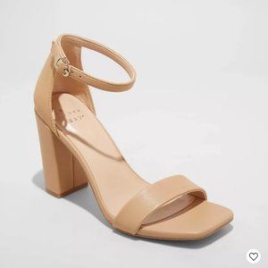 Square Toe Nude Block Heels